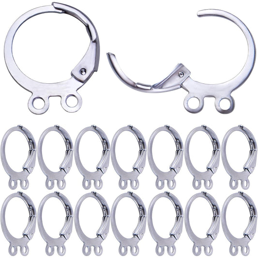 50pcs Hypoallergenic Round Earring Hooks Alloy Lever Back Earrings French Hook Dangle Ear Wire with Double Open Loops for DIY Earring Designs Jewelry Making, Silver