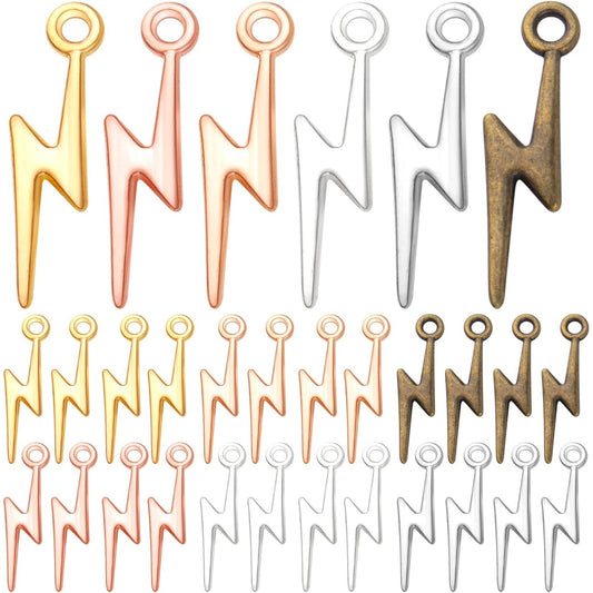 120pcs 6 Colors Lightning Bolt Pendant Charms Alloy Flash Thunder Shape Pendants Dangle Lightning Charms Jewelry Making Accessories for DIY Craft Bracelet Necklace Earrings