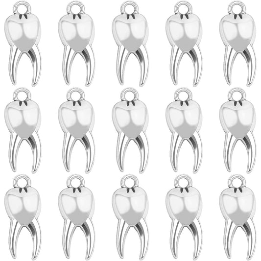 100pcs Antique Silver Teeth Pendant Charms Vintage Alloy Tooth-Shaped Dangle Pendants Craft Supplies for DIY Necklace Bracelet Jewelry Making Findings, 19 x 8 mm