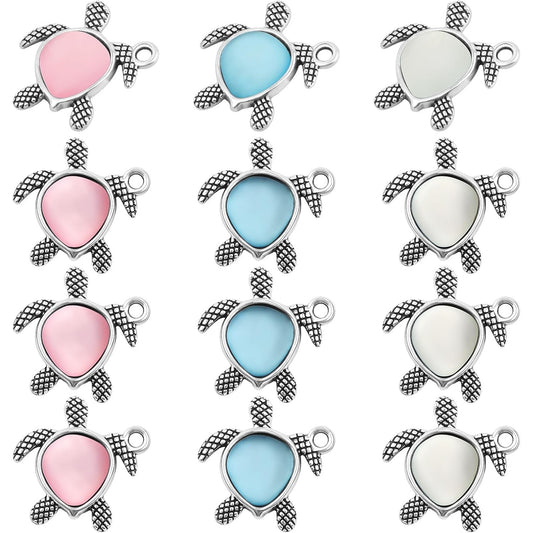 12pcs Ocean Animal Turtle Charms Alloy Sea Turtle Pendants Vintage Tortoise Shape Dangle Charm Handmade Accessories for DIY Bracelet Necklace Keychains Jewelry Making, 3 Colors