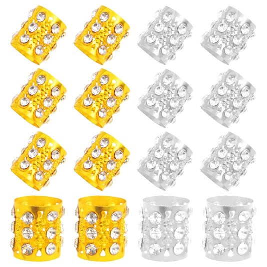20pcs Rhinestone Dreadlock Beads Alloy Braiding Hair Cuffs Adjustable Hair Rings Clips Hollow Tube Beard Beads Accessories for Women Girls Hair Decoration, 2 Colors