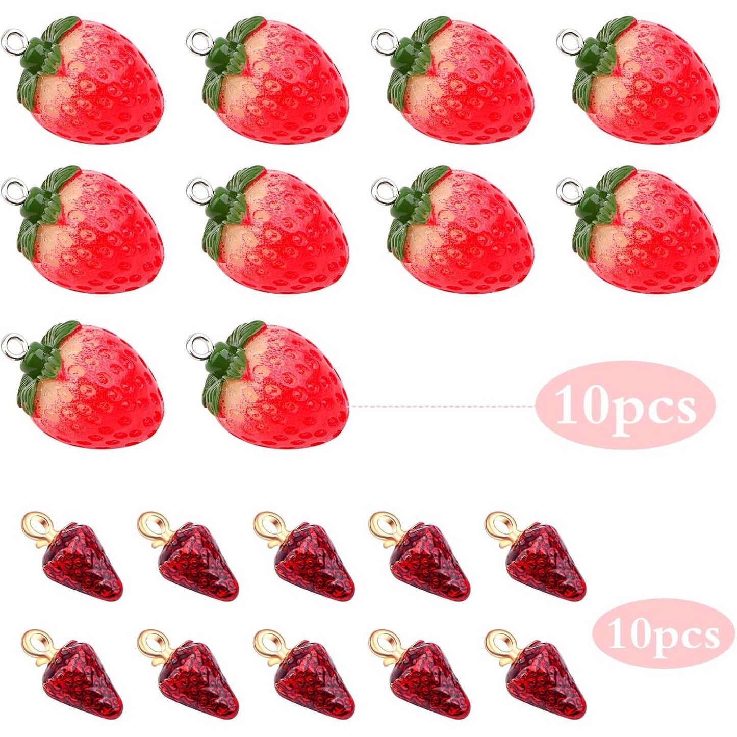 20pcs Enamel 3D Strawberry Charms Resin Red Strawberry Pendants Mini Fruit Hanging Pendant Ornament for DIY Earring Bracelet Necklace Jewelry Making Decoration, 2 Styles
