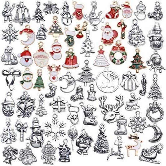 70 Pieces Christmas Charms Pendants Enamel Alloy Christmas Snowflake Tree Snowman Stocking Bell Deer Charms for DIY Earrings Necklace Bracelet Jewelry Making