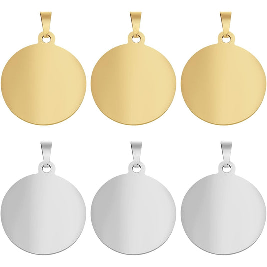 6pcs Stainless Steel Round Stamping Tags Blank Punched Circle Disc Pendants Engraving Stamping Blanks for Necklace Bracelet Pet ID Name Tags DIY Handicrafts, 2 Colors
