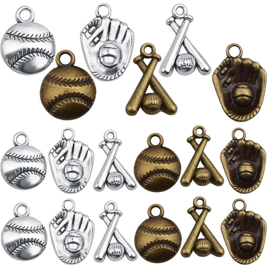60pcs Vintage Baseball Sports Charms Collection Tibetan Alloy Ballgame Sports Baseball Glove Pendants for DIY Necklace Bracelet Jewelry Making Findings, 2 Colors