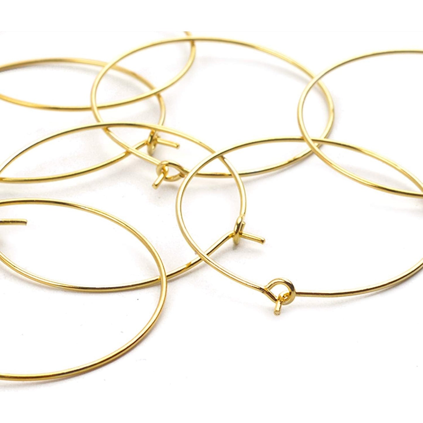 BronaGrand 100 Pieces Gold Plated Wine Glass Charm Rings Earring Hoops 20mm