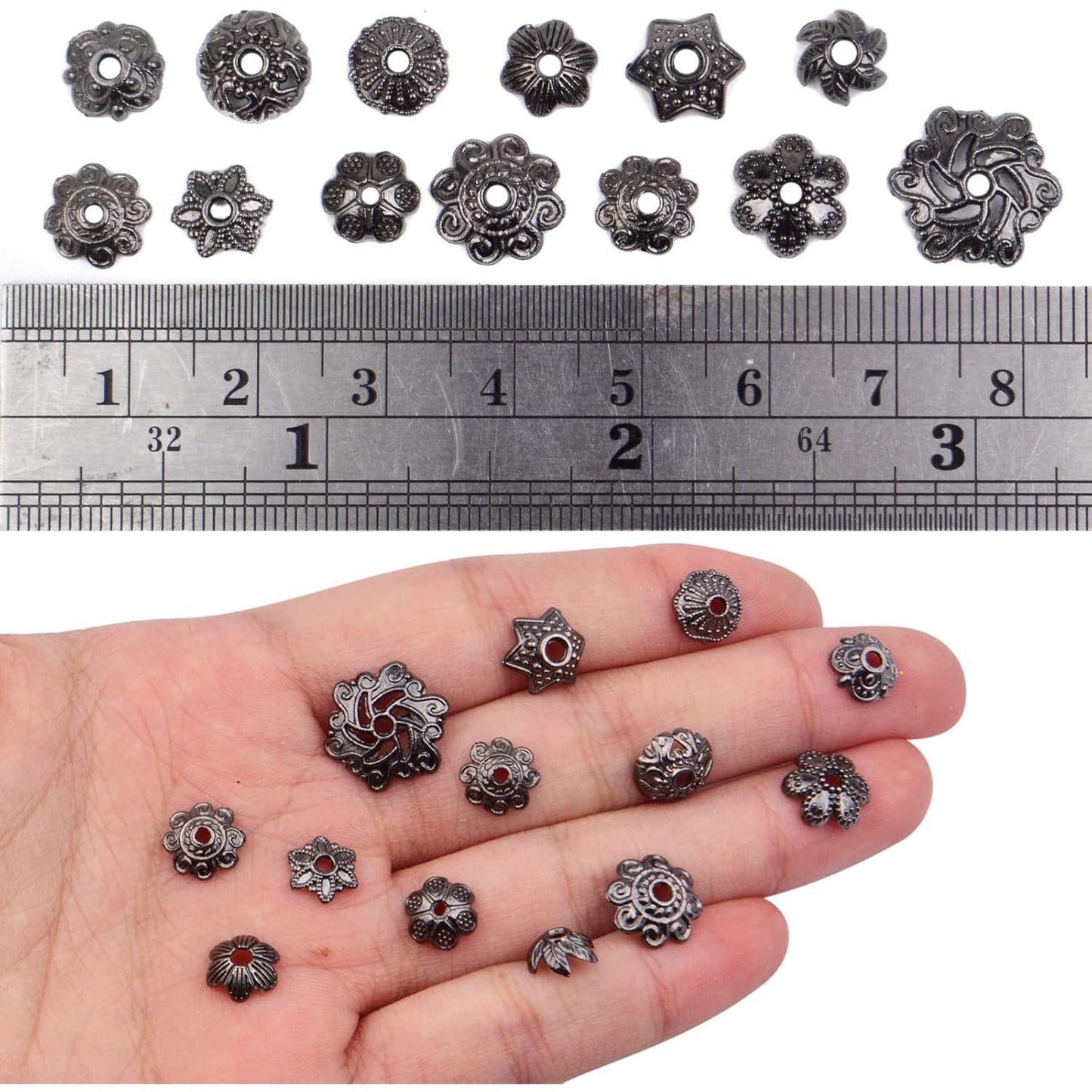120g Bead Caps with A Clear Storage Box, Tibetan Gold Beads Spacers Jewelry Findings Accessories for Jewelry Making 300-350 Pieces