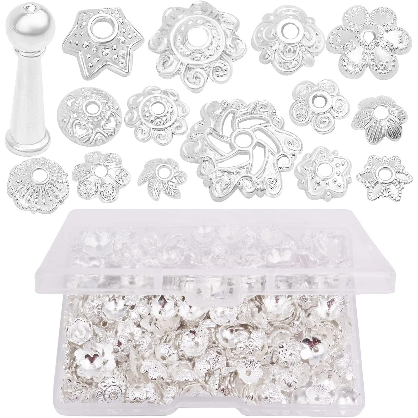 120g Bead Caps with A Clear Storage Box, Tibetan Gold Beads Spacers Jewelry Findings Accessories for Jewelry Making 300-350 Pieces