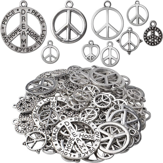100g Antique Silver Peace Symbol Charms Alloy Peace Sign Charm Jewelry Pendant Charms for Necklace Bracelet DIY Jewelry Making Crafts Supplies