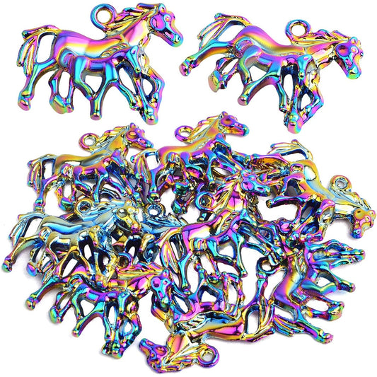 10pcs Rainbow Color Horse Charms Pendants Alloy Running Horse Animal Equestrian Horsemanship Charms Accessories for DIY Bracelet Necklace Jewelry Making Craft Supplies