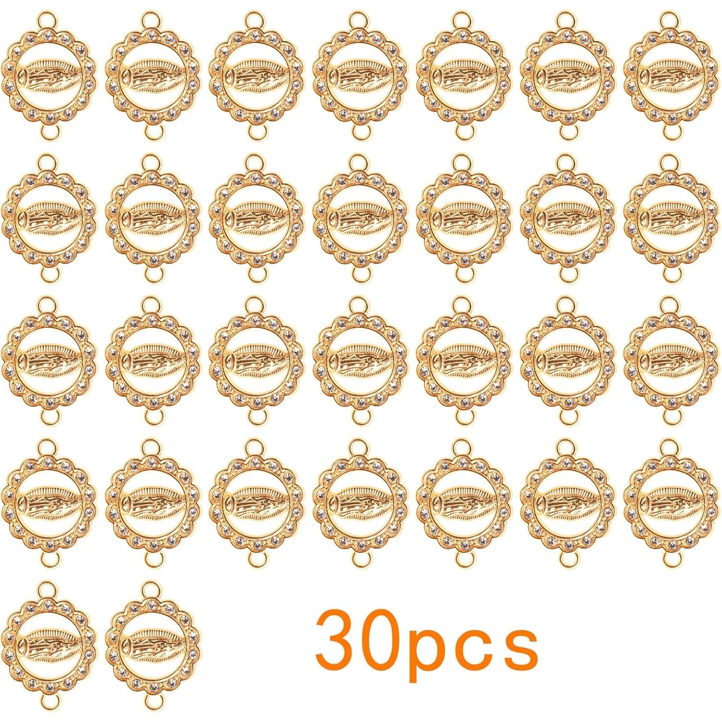 30pcs Alloy Enamel Inlay Rhinestones Our Lady Link Miraculous Medal Pendant Charms Virgin Mary Rosary Center Bracelet Connector Charms for DIY Earrings Jewelry Making Supplies
