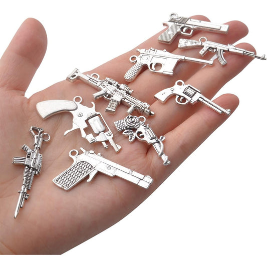 20pcs Antique Silver Plated Mixed Pistol Revolver Submachine Gun Charms Alloy Weapon Charms Pendants DIY for Necklace Bracelet Jewelry Making Accessory