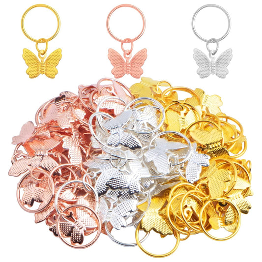 60pcs Butterfly Hair Clips Metal Hair Cuffs Charm Rings Butterfly Shape Braid Clips Dreadlock Hair Accessories for Women Girls Braid Hair Party Decoration, 3 Colors