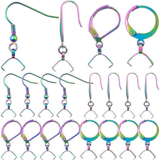 40pcs 4 Styles Stainless Steel French Earring Hooks Hypoallergenic Leverback Earwire Fish Hooks with Pinch Bail Clasps for DIY Dangle Earrings Jewelry Making, Rainbow Color