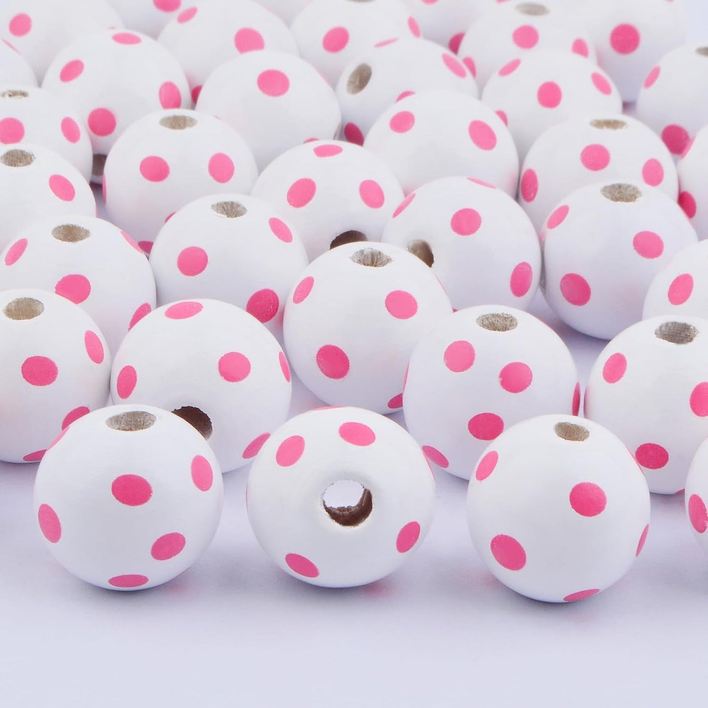 50pcs 16 mm Printed Dots Wood Beads Round Print Wooden Spacer Beads Natural Handmade Polished Valentine's Day Beads for DIY Crafts Jewelry Making Home Party Decoration