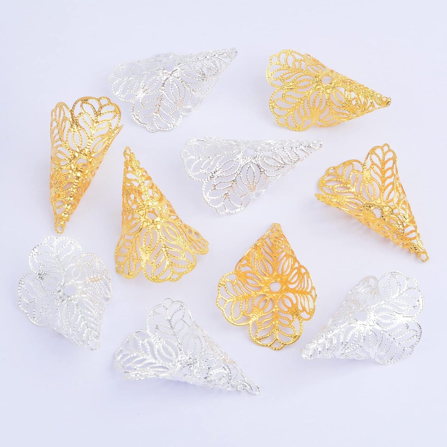 20 Pieces 2 Colors Tibetan Long Flower Bead Caps Metal Long Filigree Flower Spacer Beads Hollow Trumpet Shape Bead Caps for DIY Bracelet Necklace Crafts Jewelry Making