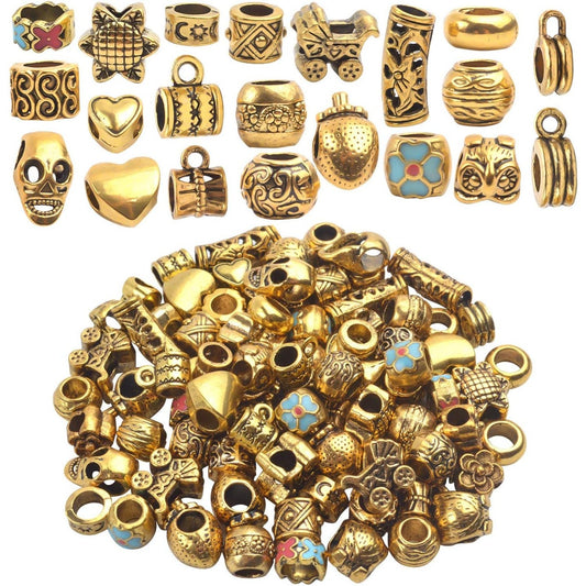 Tibetan Loose Spacer Beads, Mixed 92 Pieces Tibetan Antique Gold Spacer Loose Beads Fit European Charm Bracelet Necklet Jewelry Making