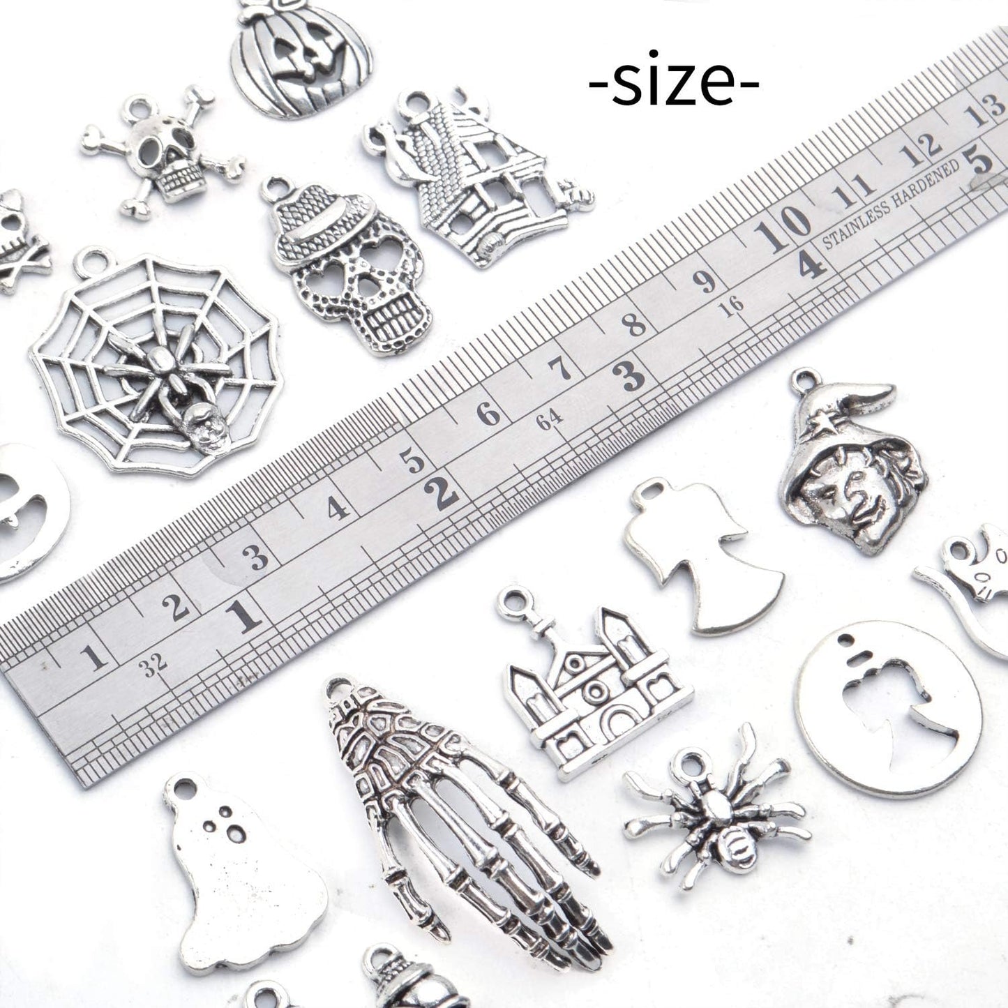 Wholesale Bulk 60 Pieces Mixed Halloween Charms Assorted Atique Silver Skull Skeleton Pumpkin Bat Witch Pendants Charms for Jewelry Making Key Rings Crafts