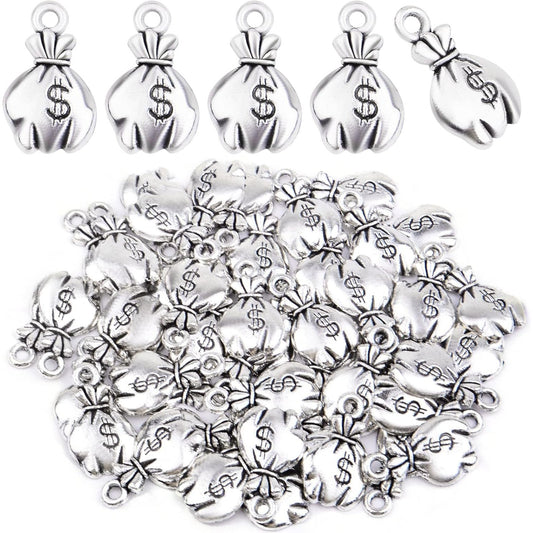 50pcs Antique Silver US Dollar Sign Charms Alloy Money Bag Dangle Pendants Jewelry Charms Accessories for DIY Necklace Bracelet Crafts Decoration
