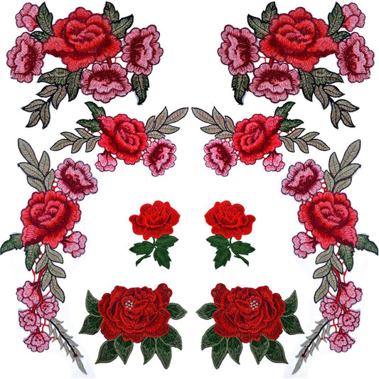 10 Pieces 5 Pairs Embroidered Patches Rose Flower Sew on Patch Applique for DIY Clothing, Jeans,Sewing