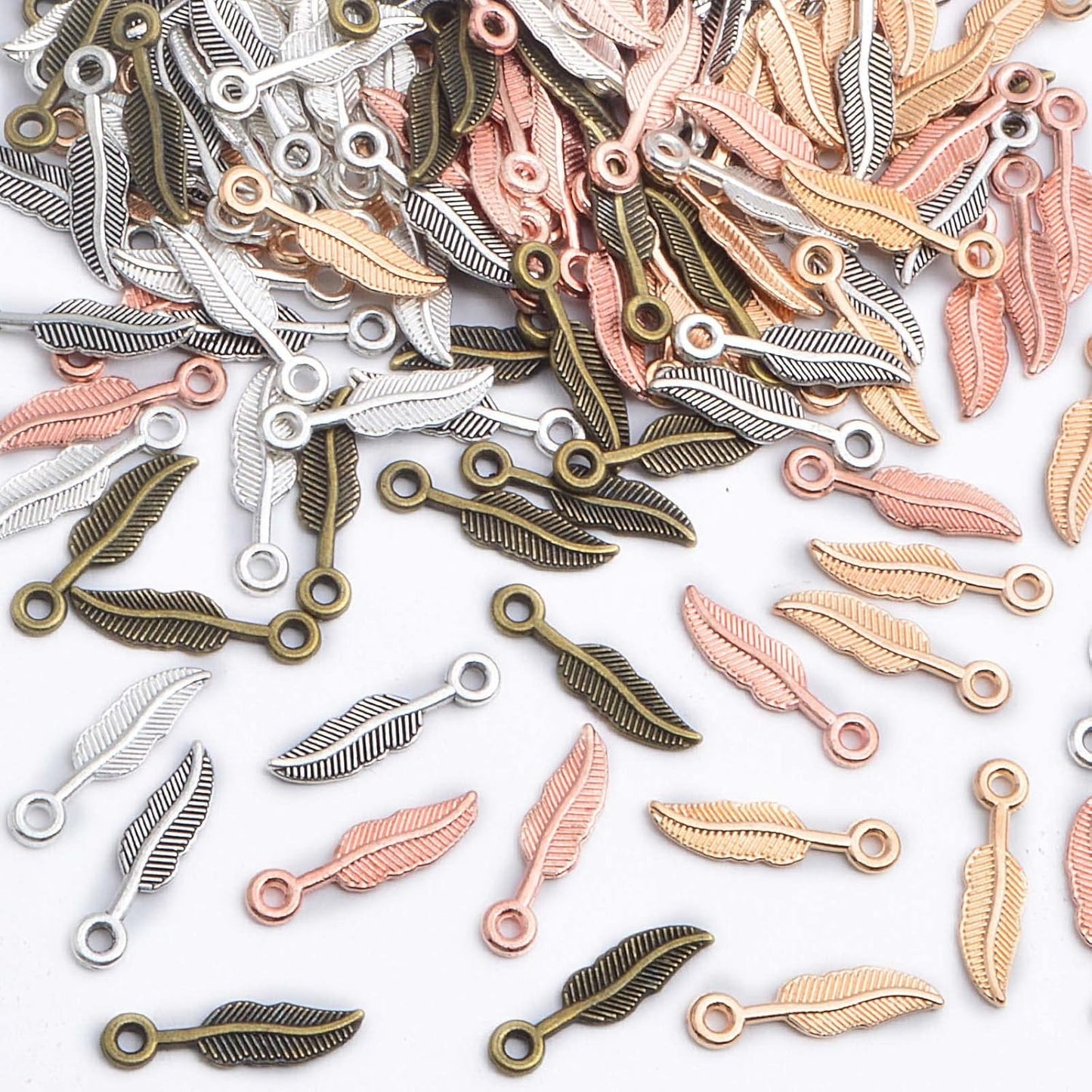 200 Pieces 5 Colors Feather Wing Charms Tibetan Alloy Leaf Dangle Pendants Jewelry Findings Accessories for DIY Necklace Bracelet Earrings Crafts Making