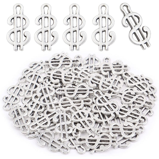 50 Pieces Antique Silver Dollar Sign Charms Pendants Vintage Money Charms for DIY Necklace Bracelet Earrings Jewelry Making Accessories