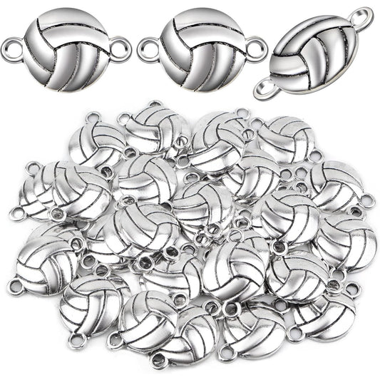 50pcs Antique Silver Volleyball Charms Connectors Vintage Alloy Sport Theme Ball Pendants Links Craft Supplies for DIY Bracelet Jewelry Making Volleyball Players Gifts