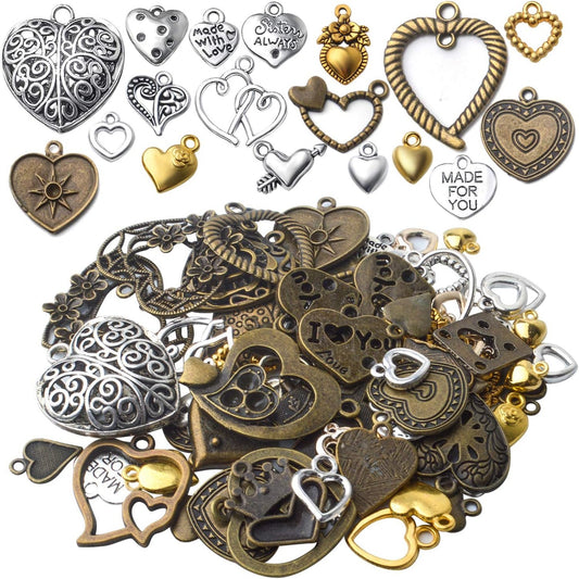 100g Heart Shape Charm Alloy European Style Heart Love Charms Jewelry Charms Pendant for DIY Necklace Bracelet Jewelry Crafts Making Supplies