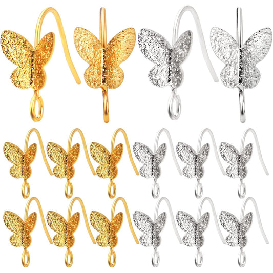 20pcs Butterfly Earring Hooks Brass French Fish Hooks Earrings Ear Wire Connectors Elegant Dangle Earrings for Women DIY Jewelry Making Findings, 18K Gold and Silver