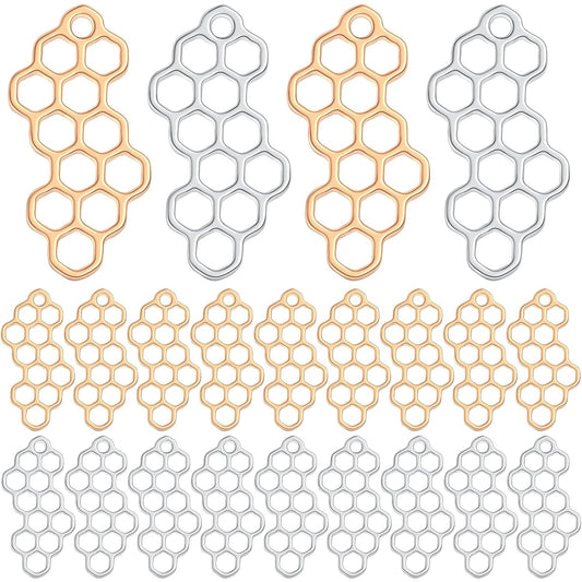 50pcs Hollowed Honeycomb Shape Pendant Charms Alloy Bee Honeycomb Open Back Bezel Pendants for DIY Necklace Bracelet Resin Crafts Jewelry Making, 2 Colors