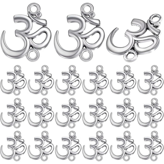 50pcs Antique Silver Chakra Om Sanskrit Dangle Charms Vintage Alloy Yoga OM Pendants Connectors Craft Accessories for DIY Bracelet Necklace Jewelry Making Findings