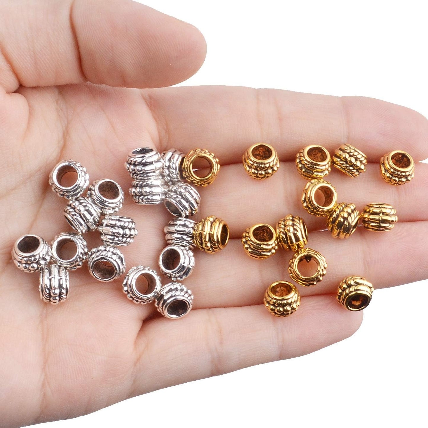 Large Hole Beads,100pcs 8mm Tibetan Barrel Spacer Beads European Charms Beads with 4mm Hole for Bracelet Necklaces Jewelry Making