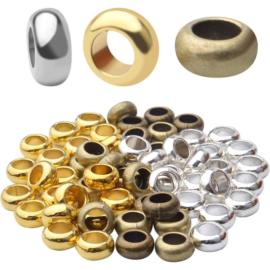 60pcs Rondelle Large Hole Spacer Beads Tibetan European Spacer Loose Hole Metal Beads for Necklace Bracelet Jewelry Making,10×6×5mm