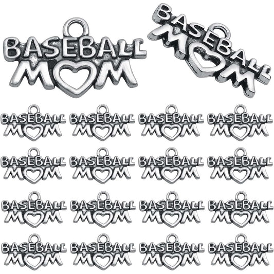 40pcs Antique Silver Mom Charms Vintage Alloy Word Dangle Pendants with MOM BASEBALL Ornaments Craft Supplies for DIY Necklace Bracelet Jewelry Making Decor
