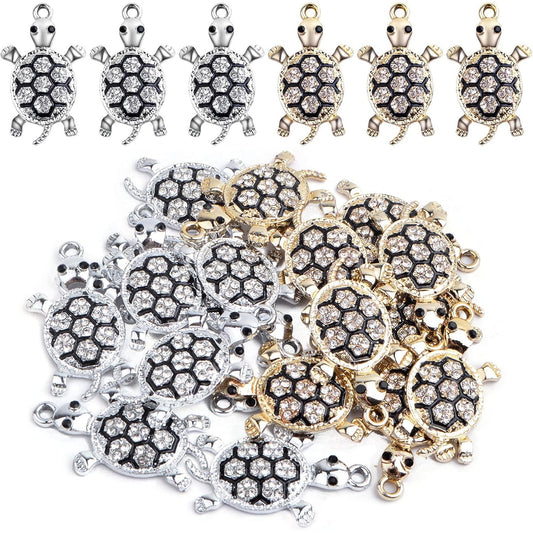 20pcs Animal Sea Turtle Pendant Charms Alloy Tortoise Charms with Shiny Rhinestone Jewelry Findings for DIY Necklaces Bracelets Craft Supplies Decoration, 2 Colors