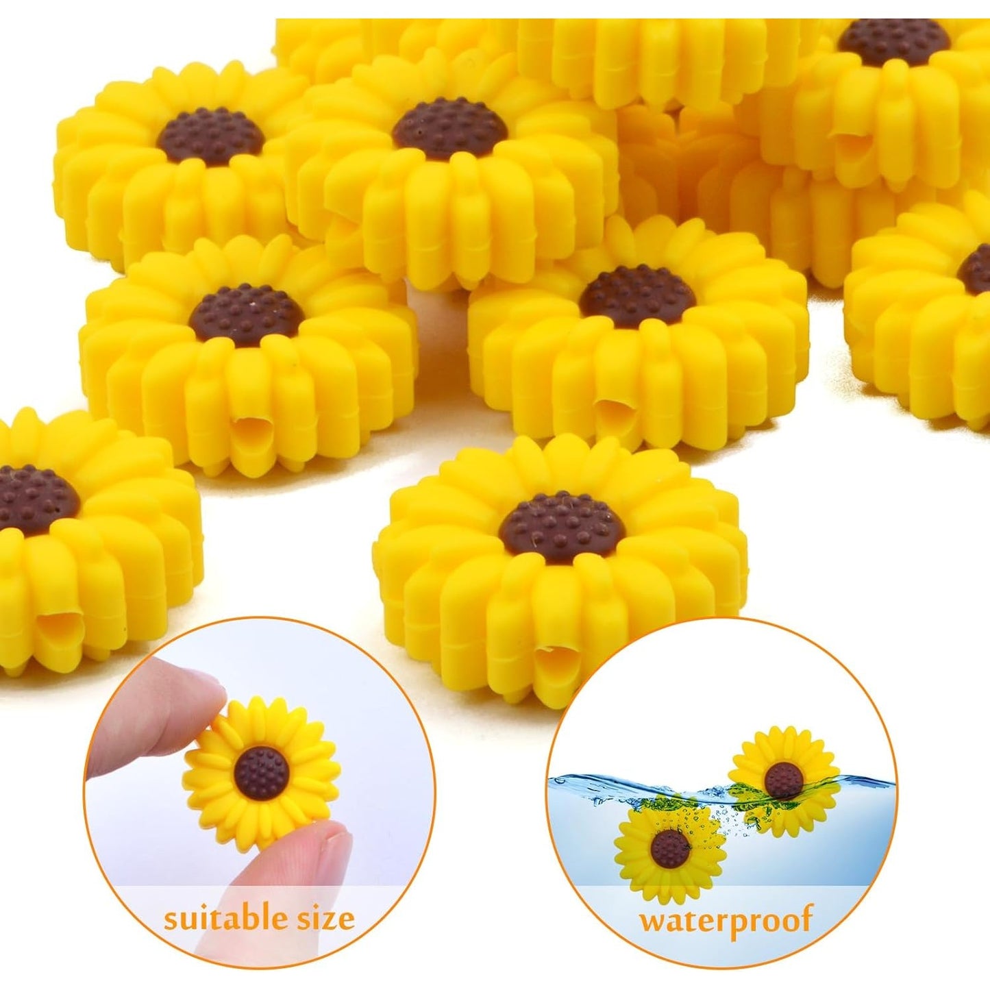 15pcs 20 mm Sunflower Silicone Daisy Flower Focal Flat Flower Shape Spacer Beads for DIY Keychains Lanyards Garlands Crafts Jewelry Making, 3 Colors