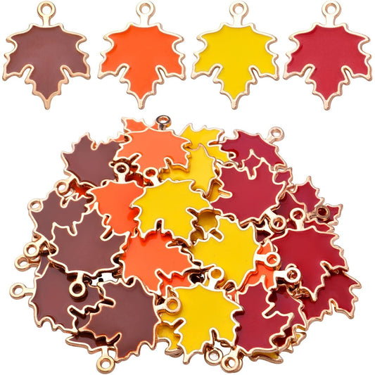 40pcs Fall Maple Leaf Charms Alloy Autumn Harvest Leaves Dangle Pendants for DIY Necklace Bracelet Jewelry Making Thanksgiving Home Decoration, 4 Colors, 23.8 mm x 19 mm