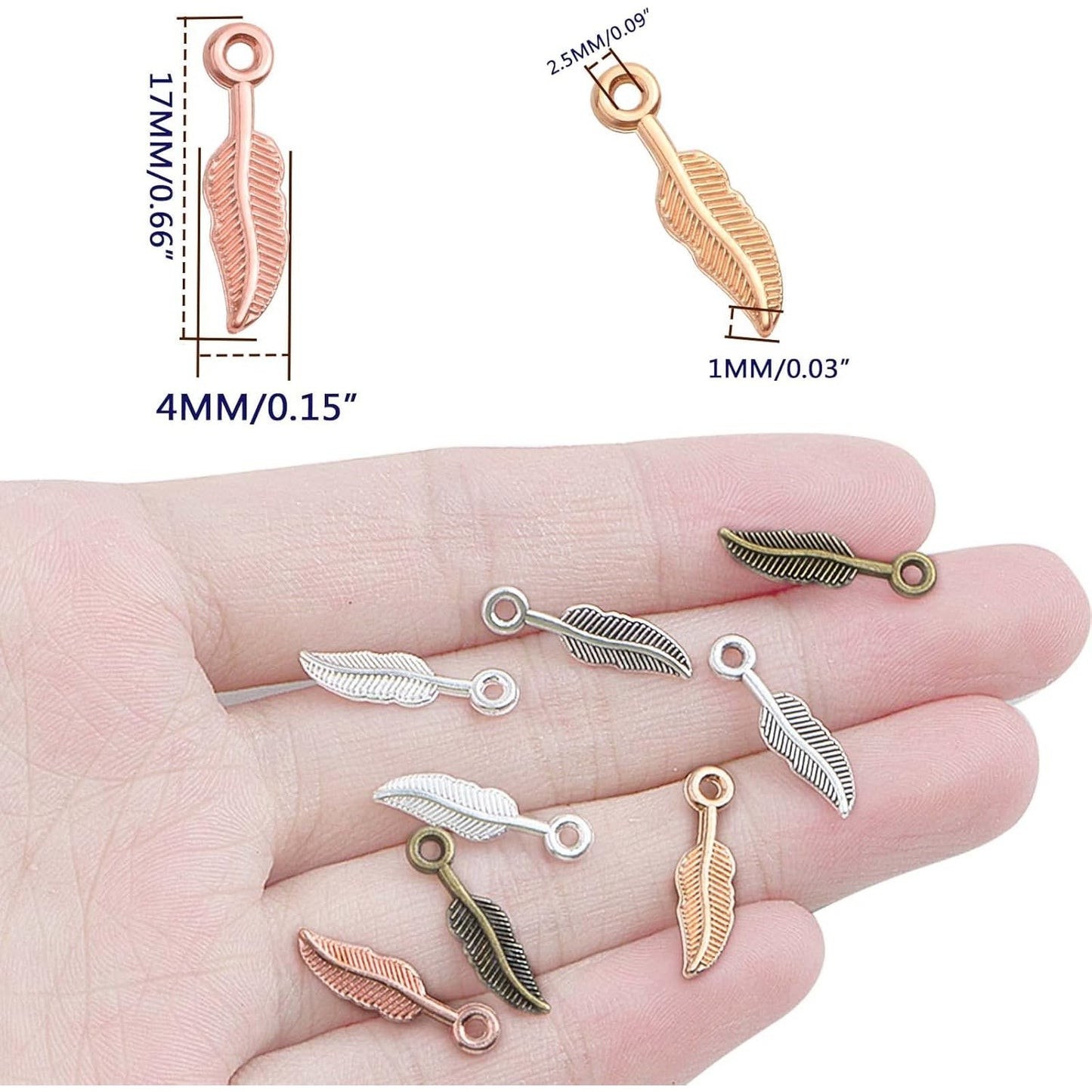 200 Pieces 5 Colors Feather Wing Charms Tibetan Alloy Leaf Dangle Pendants Jewelry Findings Accessories for DIY Necklace Bracelet Earrings Crafts Making