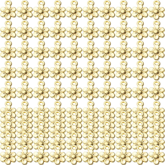 100pcs Alloy Flowers Charms Pendants Vintage Flower Charm Bead Jewelry Finding Pendants Craft Supplies Pendant for DIY Necklace Earring Crafts Making,4 Colors