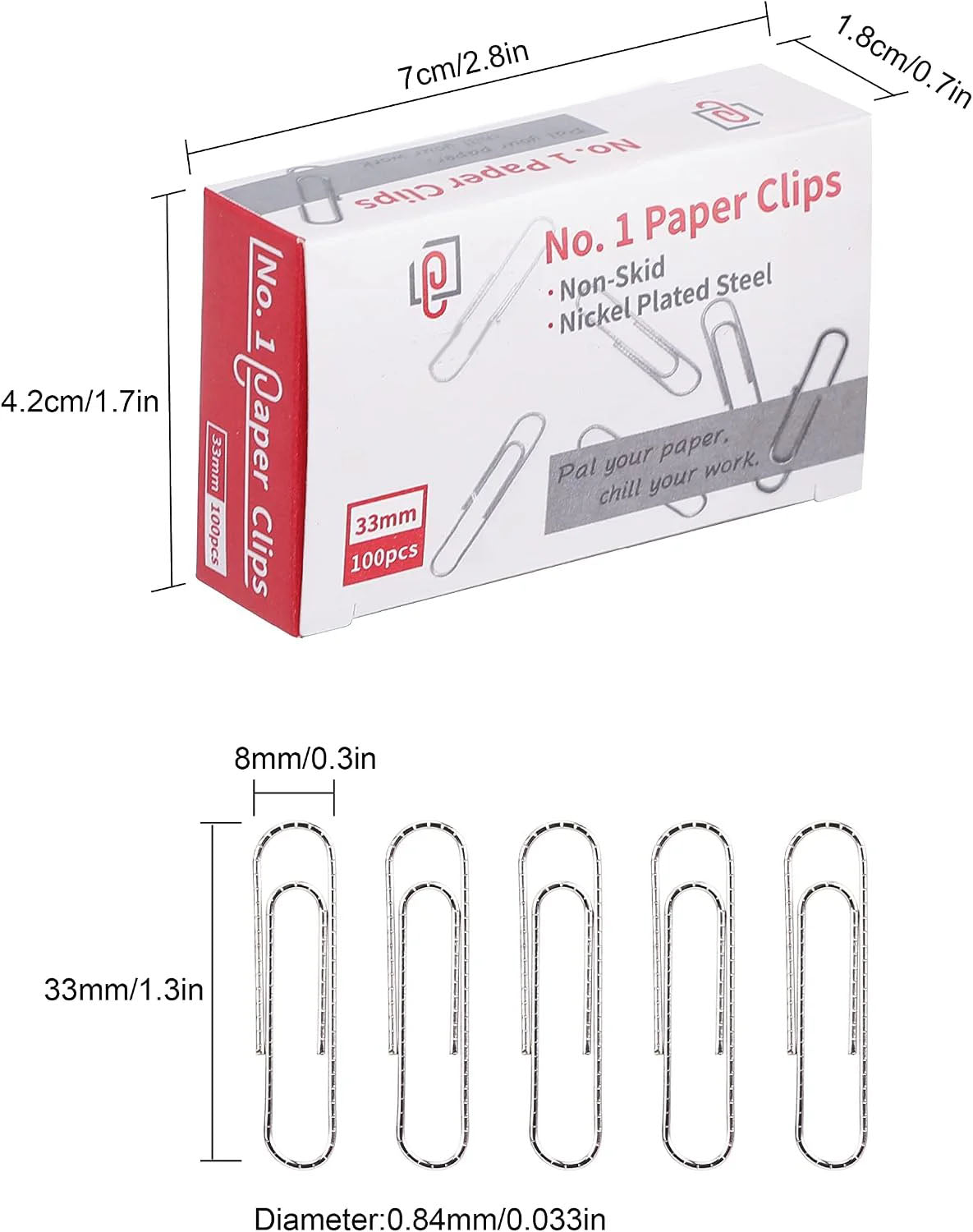 Aylifu Paperclips for Office School & Personal Use, #1 Nonskid Paper Clip (1-2/7"), 600 Medium Paper Clips (6 Boxes of 100 Each), Silver | Medium paper clips for office, school and personal use, conveniently packed in 6 boxes of 100 each.