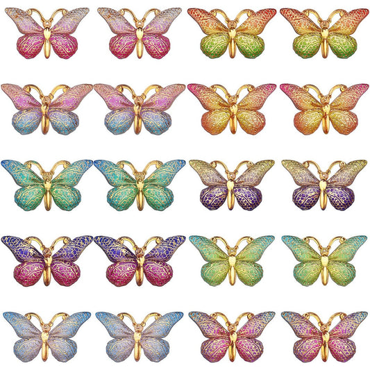 20pcs Colorful 3D Butterfly Charms Plastic Butterfly Pendants Hand Jewelry Accessories for DIY Earrings Bracelet Necklace