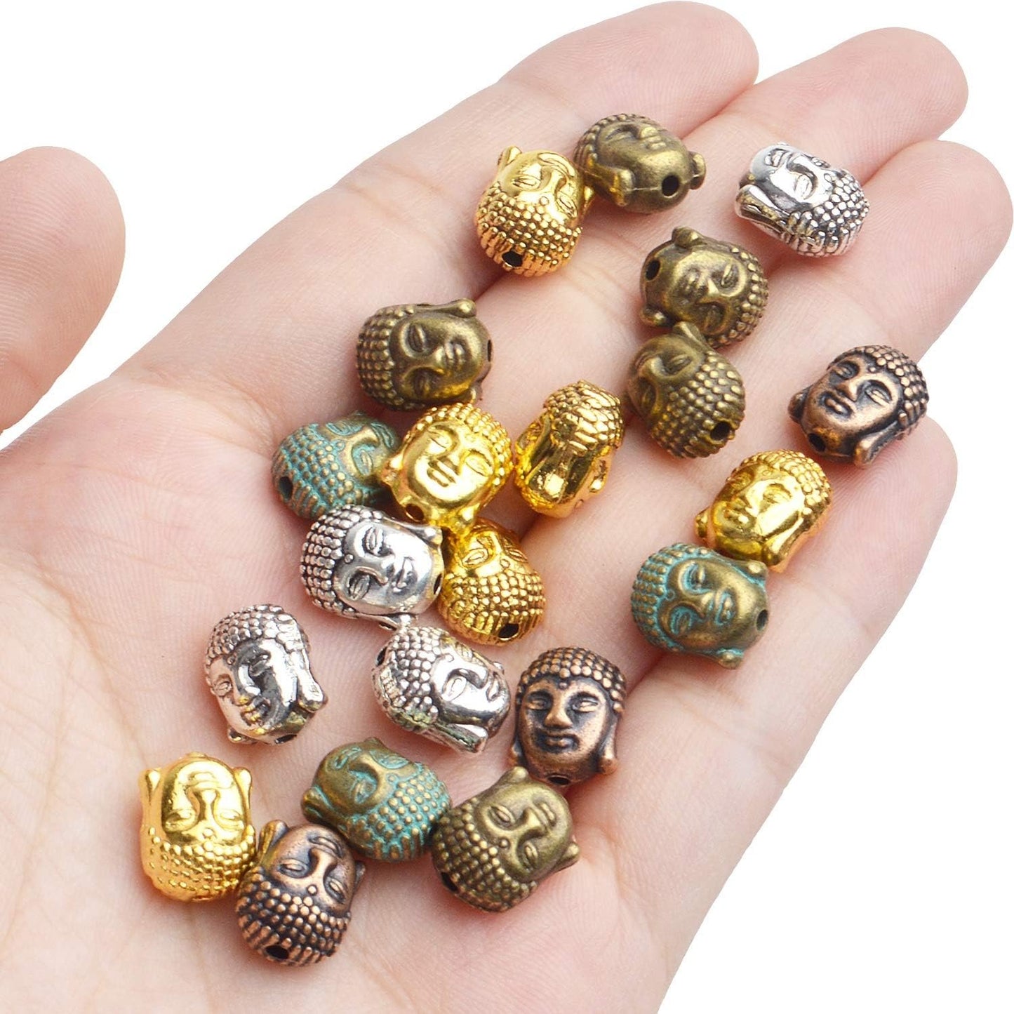 36pcs 6 Colors Buddha Head Beads Tibetan Alloy Charm Connector Beads Loose Spacer Beads for DIY Bracelet Necklace Jewelry Making and Crafting