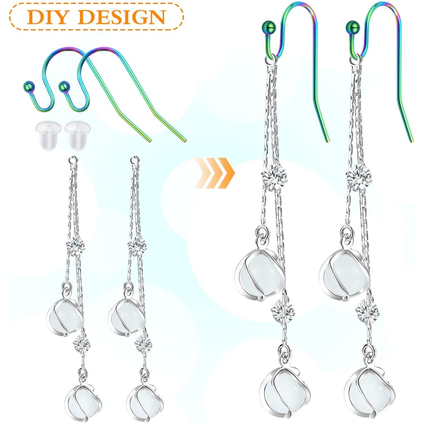 50pcs Rainbow Color Hypoallergenic Earring Hooks Stainless Steel French Ball Dot Earwires Hooks with 50pcs Clear Earring Backs Dangle Earring Findings for DIY Jewelry Making