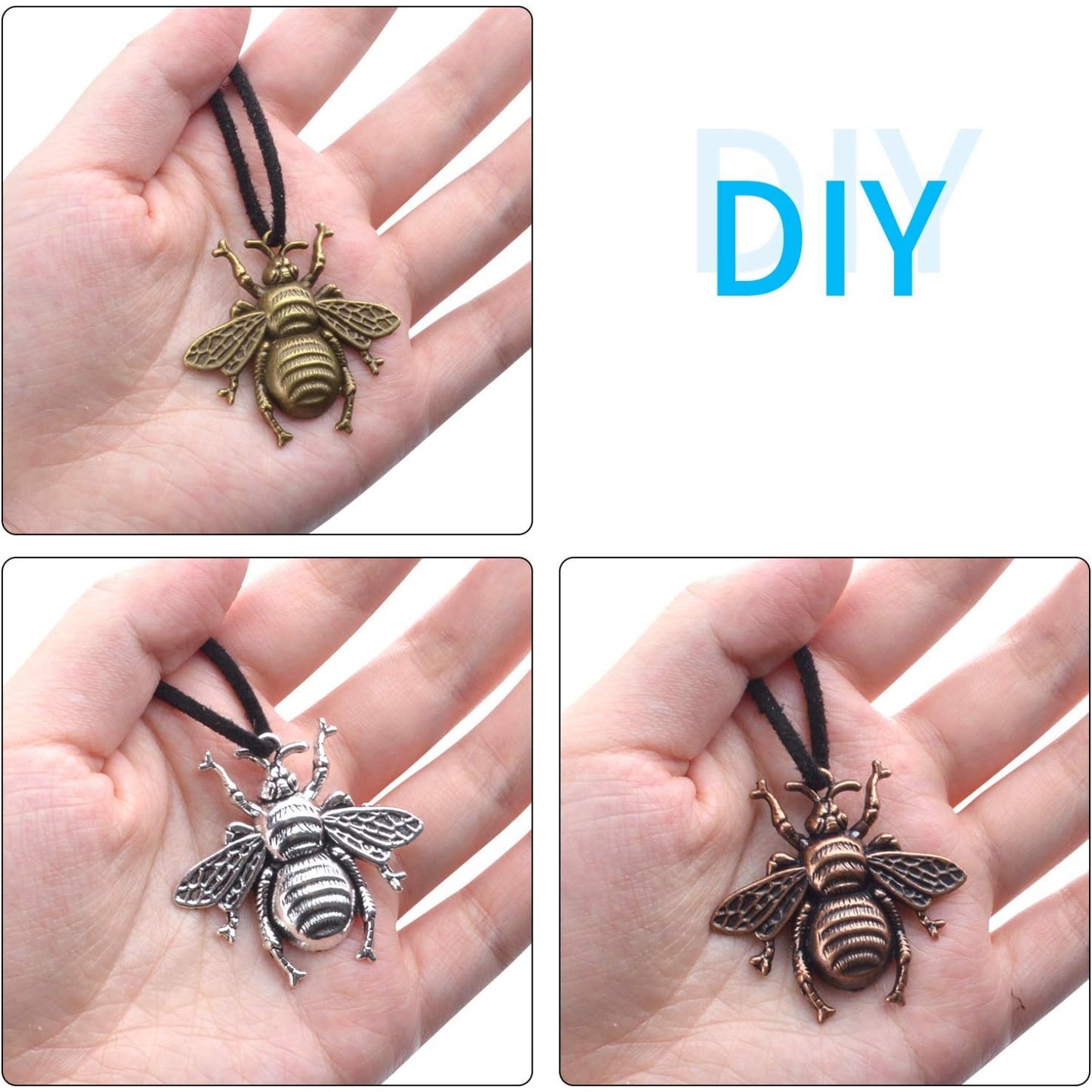 15 Pieces Bee Pendants, Honeybee Charms Fly Insect Charm Metal Jewelry Findings for Jewelry Making DIY, Antique Silver, Antique Bronze and Antique Gold Color