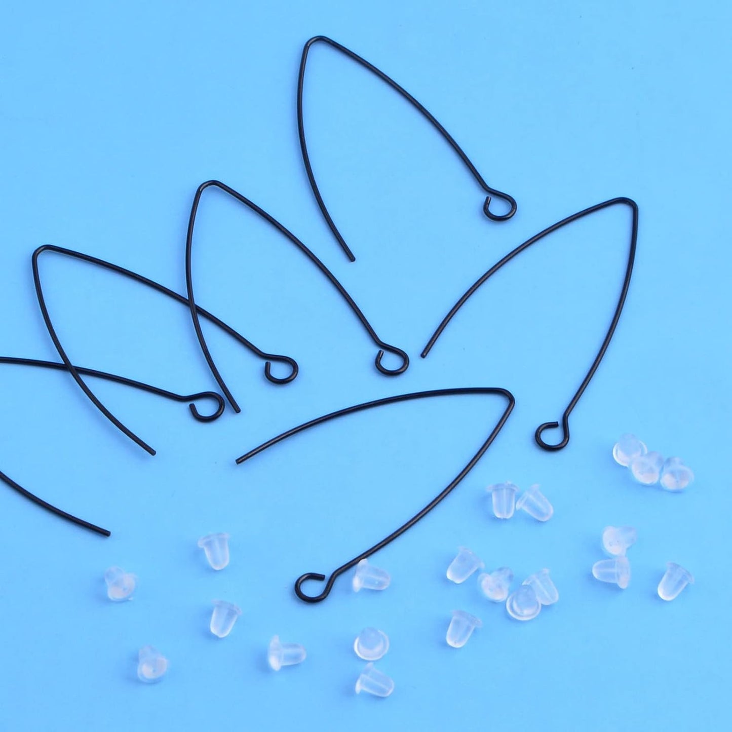 40pcs Stainless Steel V-shaped Earring Hooks Hypoallergenic Ear Wire Hooks with Loop and 40pcs Clear Bullet Earring Backs for DIY Jewelry Making Findings Decor, Black
