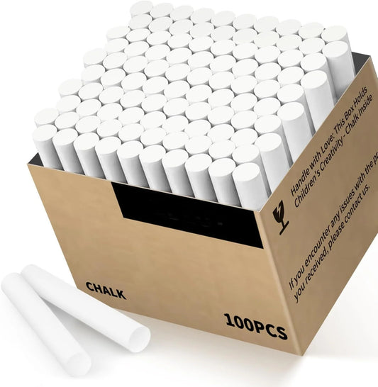 Aylifu White Chalk 100PCS, Low Dust Chalks Stick Bulk for Chalkboard Blackboard Non-Toxic
