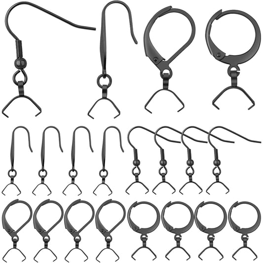40pcs 4 Styles Stainless Steel French Earring Hooks Hypoallergenic Leverback Ear Wires Hooks with Pinch Bail Clasps Earring Findings for DIY Jewelry Making Supplies, Black