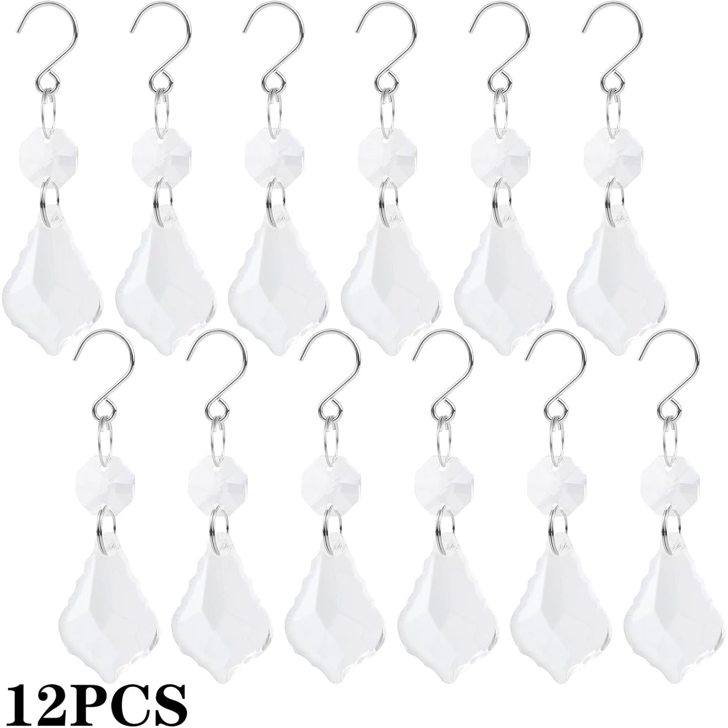 12 Pieces Clear Glass Crystal Chandelier Prisms Maple Leaf Hanging Crystals Pendant Parts Replacements with Hooks for Window Chandelier Wedding Christmas Tree Decoration