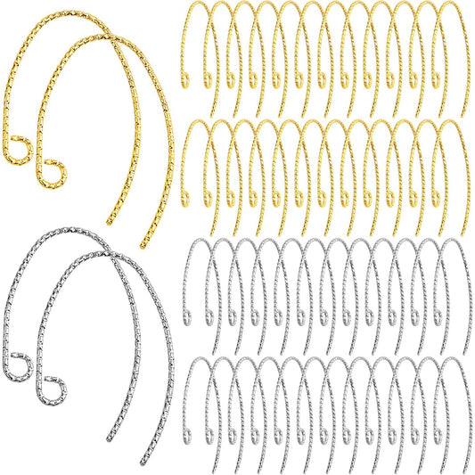 50pcs Brass Ear Wires Hooks Hypoallergenic Anti-slip Earring Hooks Earring Findings for DIY Jewelry Making Craft Supplies Decoration, Golden and Silver