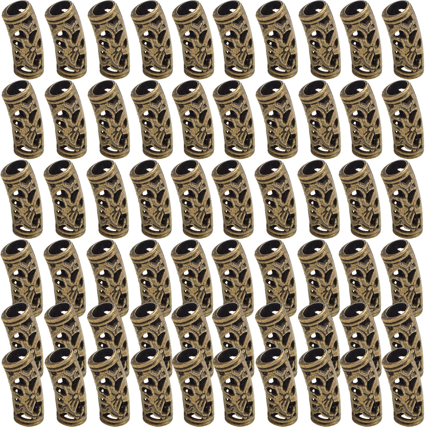 60pcs Tibetan Hollow Column Spacer Beads Alloy Large Hole Long Curved Tube Slide Loose Beads for DIY European Charms Jewelry Making Findings, 3 Colors, Hole: 5 mm